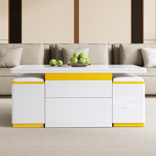 Mesa de centro elevável 100x50x43 - multifuncional dobrável - branco alto brilho
