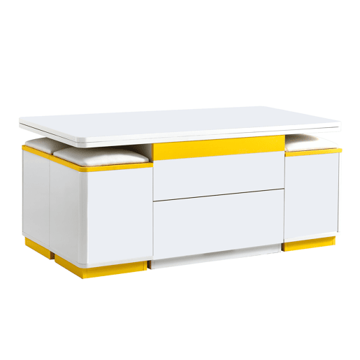Mesa de centro elevável 100x50x43 - multifuncional dobrável - branco alto brilho
