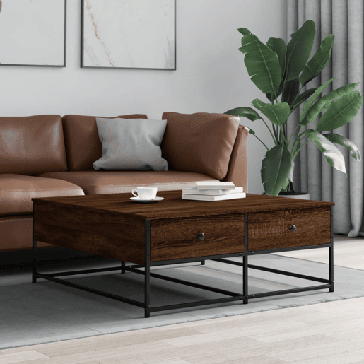 Mesa de Centro, Mesa baixa, 100x99x40 cm derivados madeira carvalho castanho