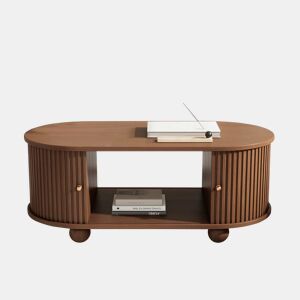 Mesa de centro 100*50*40 cm - Sofá com arrumação, portas deslizantes, 4 pés - Cor nogueira