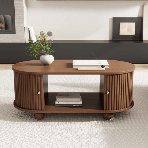 Mesa de centro 100*50*40 cm - Sofá com arrumação, portas deslizantes, 4 pés - Cor nogueira Mesa de centro 100*50*40 cm - Sofá com arrumação, portas deslizantes, 4 pés - Cor nogueira