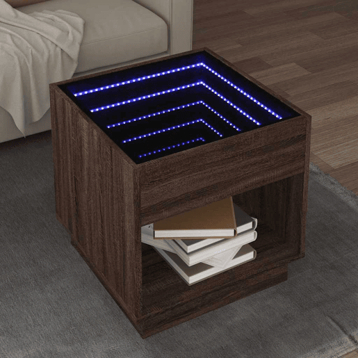 Mesa de Centro, Mesa baixa, luzes LED Infinity 50x50x50 cm carvalho castanho