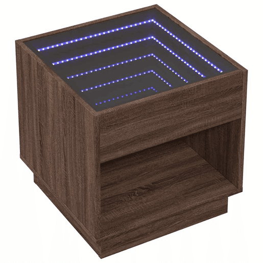 Mesa de Centro, Mesa baixa, luzes LED Infinity 50x50x50 cm carvalho castanho