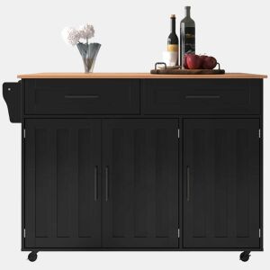 Carrinho de refeições 129x46(71)x91,5 cm - com mesa dobrável, prateleiras internas, 5 rodas, 2 gavetas - Preto