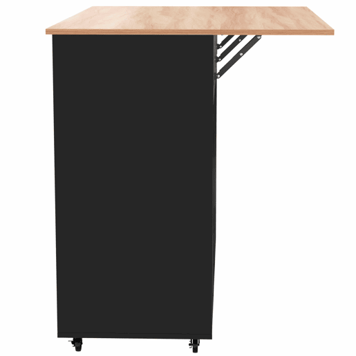 Carrinho de refeições 129x46(71)x91,5 cm - com mesa dobrável, prateleiras internas, 5 rodas, 2 gavetas - Preto