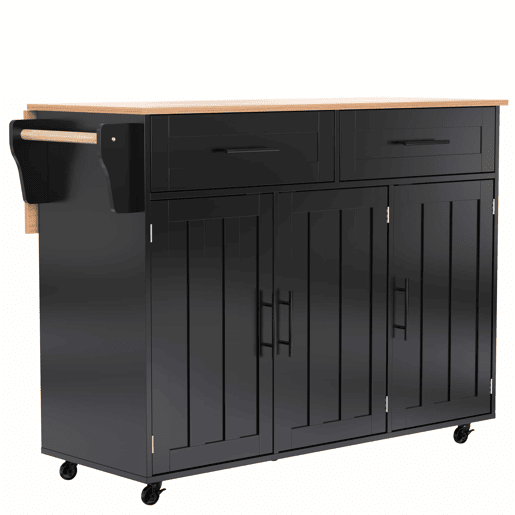 Carrinho de refeições 129x46(71)x91,5 cm - com mesa dobrável, prateleiras internas, 5 rodas, 2 gavetas - Preto