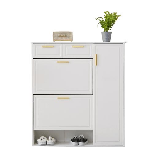 Sapateira de painel de partículas com 1 porta e 2 tabuleiros,branco