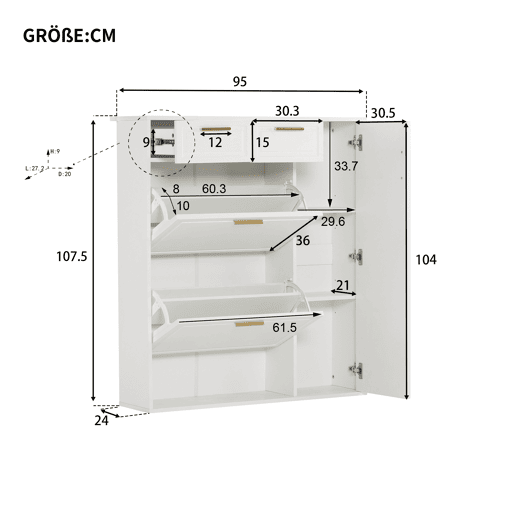 Sapateira de painel de partículas com 1 porta e 2 tabuleiros,branco
