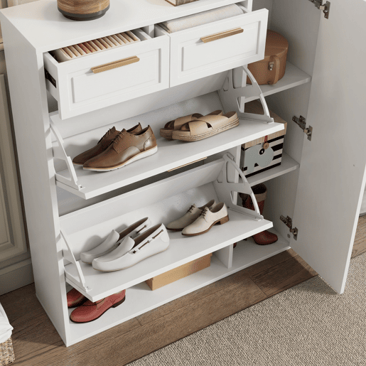 Sapateira de painel de partículas com 1 porta e 2 tabuleiros,branco