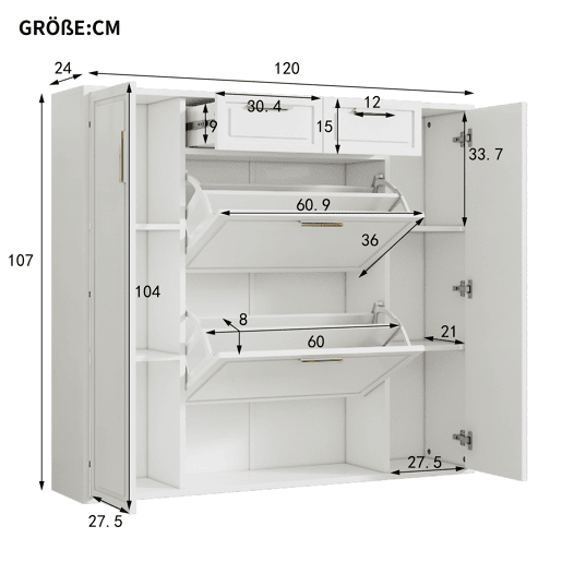 Sapateira de painel de partículas com 2 portas e 2 tabuleiros,branco