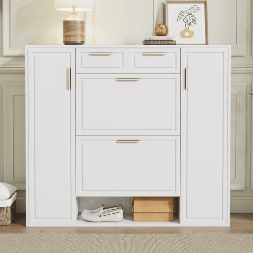 Sapateira de painel de partículas com 2 portas e 2 tabuleiros,branco