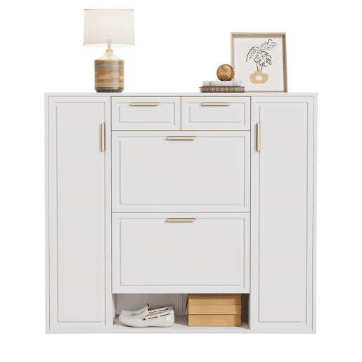 Sapateira de painel de partículas com 2 portas e 2 tabuleiros,branco