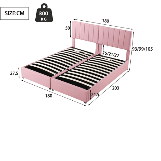 Cama de criança,cama de casal de tecido 180x200 cm com armazenamento,rosa