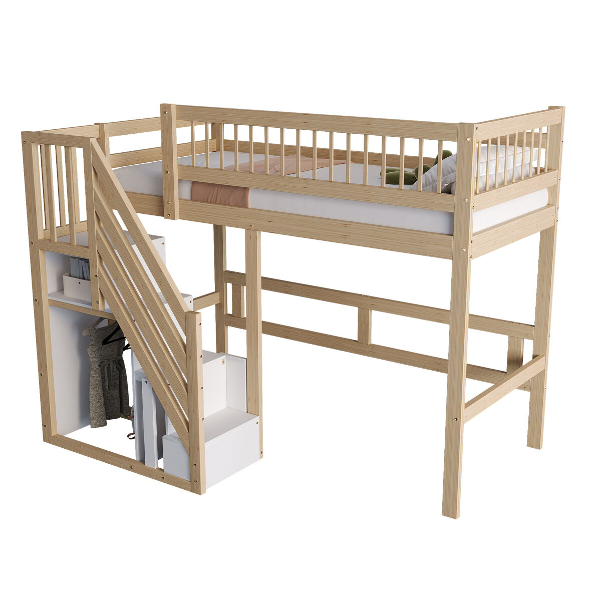 cama infantilcama alta de madera maciza 90x200 cmnaturalblanco