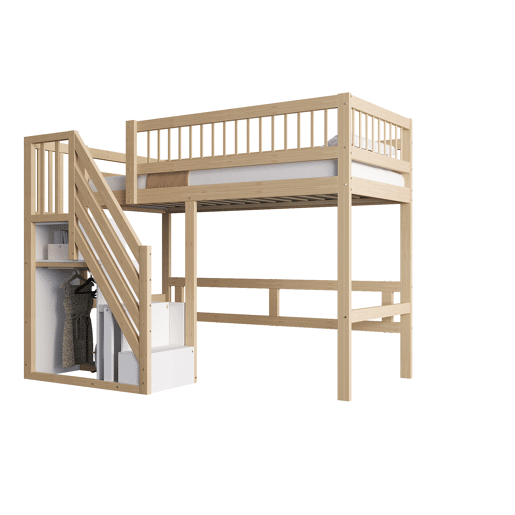 Cama de criança,cama alta de madeira maciça 90x200 cm,natural+branco