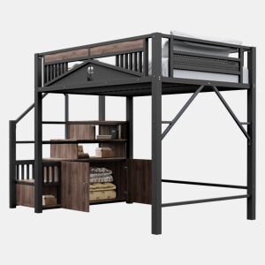 Cama de criança,cama alta de metal 140x200 cm,preto