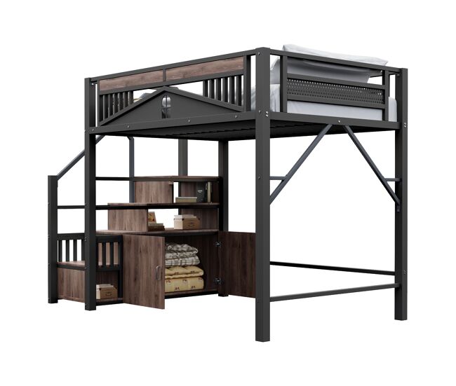 Cama infantil,cama alta de metal 140x200 cm,negro