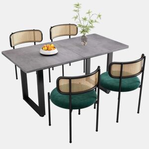 Conjunto de mesa e cadeiras de jantar 5 peças - 4 cadeiras de jantar em veludo e 1 mesa retangular - estilo moderno e simples - Cinza + Verde + Preto