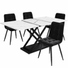 Conjunto de sala de jantar de 5 peças 160×80×75 cm - Mesa extensível com 4 cadeiras de veludo preto - Mármore branco