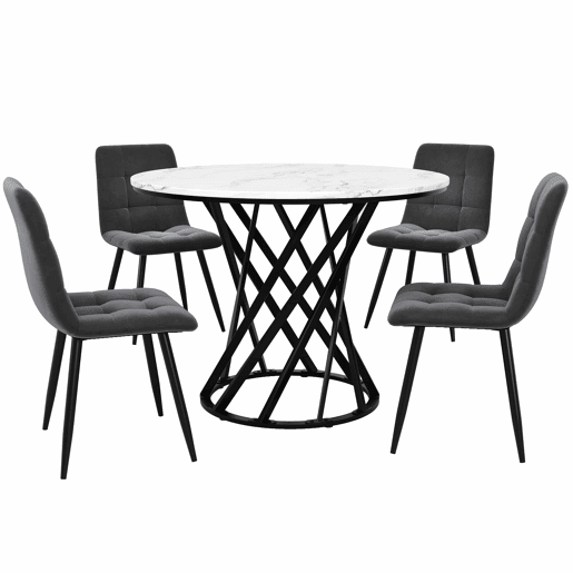 Conjunto de mesa e cadeiras 80 cm - Mesa redonda com pernas metálicas pretas, cadeiras de veludo