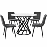 Conjunto de mesa e cadeiras 80 cm - Mesa redonda com pernas metálicas pretas, cadeiras de veludo