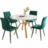 Conjunto de mesa e cadeiras de 5 peças - Mesa redonda de mármore com pernas douradas - Cadeiras ergonómicas verdes