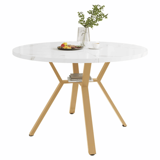 Conjunto de mesa e cadeiras de 5 peças - Mesa redonda de mármore com pernas douradas - Cadeiras ergonómicas verdes