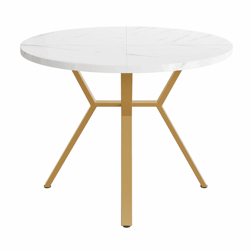 Conjunto de mesa e cadeiras de 5 peças - Mesa redonda de mármore com pernas douradas - Cadeiras ergonómicas verdes