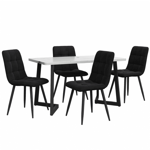 Conjunto de sala de jantar de 5 peças - Mesa retangular com 4 cadeiras - Cadeiras em veludo preto - Estrutura preta