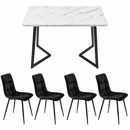 Conjunto de sala de jantar de 5 peças - Mesa retangular com 4 cadeiras - Cadeiras em veludo preto - Estrutura preta