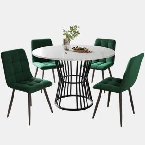 Conjunto de sala de jantar de 5 peças - Mesa redonda de 100 cm - 4 cadeiras de veludo verde