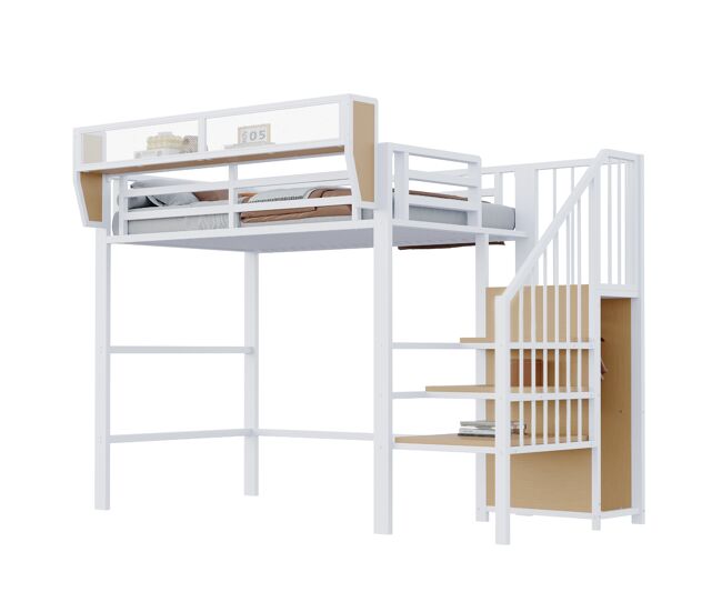 Cama infantil,cama alta de metal 90x200 cm,blanco