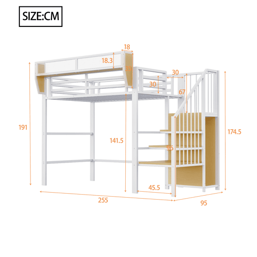 Cama de criança,cama alta de metal 90x200 cm,branco