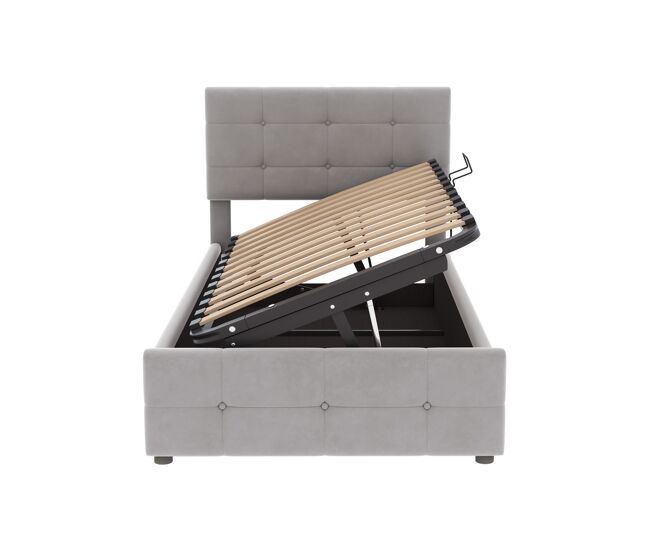 Cama infantil,cama individual de terciopelo 90x200 cm con almacenaje,gris