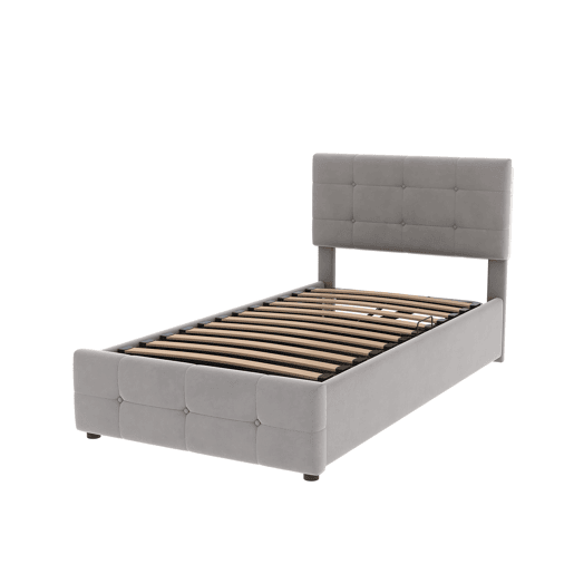 Cama de criança,cama de solteiro de veludo 90x200 cm com armazenamento,cinza