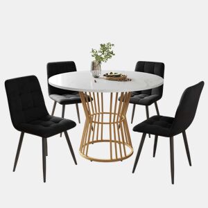 Conjunto de sala de jantar de 5 peças 100 cm - Mesa redonda com 4 cadeiras de veludo preto