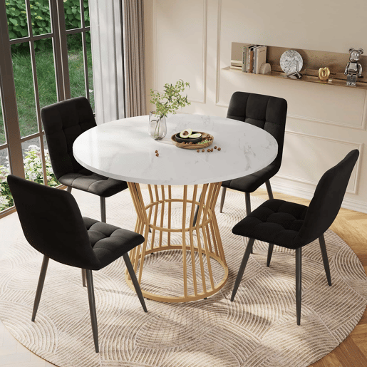 Conjunto de sala de jantar de 5 peças 100 cm - Mesa redonda com 4 cadeiras de veludo preto