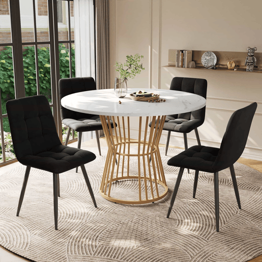Conjunto de sala de jantar de 5 peças 100 cm - Mesa redonda com 4 cadeiras de veludo preto
