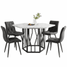 Conjunto de sala de jantar de 5 peças - Mesa de jantar hexagonal em mármore + 4 cadeiras em veludo cinzento - Preto