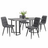 Conjunto de sala de jantar de 5 peças 140×80 cm - Mesa com 4 cadeiras, estrutura metálica preta, MDF cinza, cadeiras em linho cinza escuro