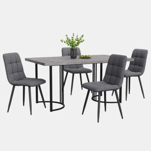 Conjunto de sala de jantar de 5 peças 140×80 cm - Mesa com 4 cadeiras, estrutura metálica preta, MDF cinza, cadeiras em linho cinza escuro