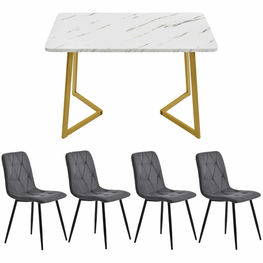 Conjunto de sala de jantar 117x68cm - Mesa retangular moderna com 4 cadeiras - Cinza