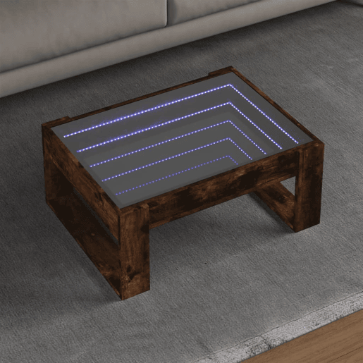 Mesa de Centro, Mesa baixa, luzes LED Infinity 70x53x30 cm carvalho fumado