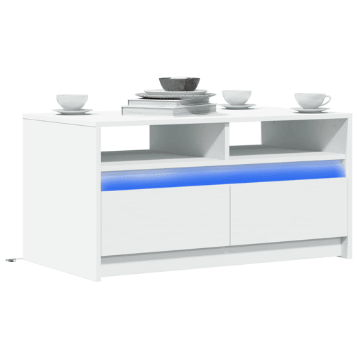 Mesa de Centro, Mesa baixa, com luzes LED derivados de madeira branco