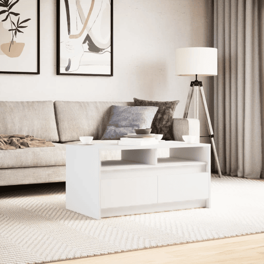 Mesa de Centro, Mesa baixa, com luzes LED derivados de madeira branco
