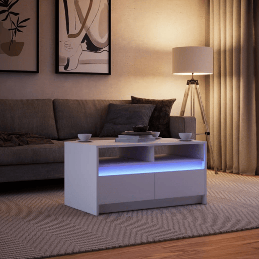 Mesa de Centro, Mesa baixa, com luzes LED derivados de madeira branco