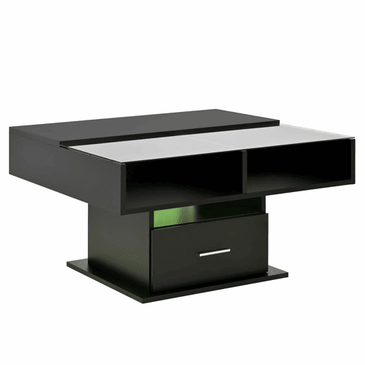 Mesa de centro elevável 78x78x45 cm - com LED, altura ajustável, armazenamento flexível - preta