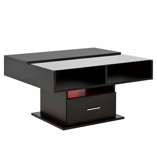 Mesa de centro elevável 78x78x45 cm - com LED, altura ajustável, armazenamento flexível - preta