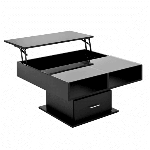 Mesa de centro elevável 78x78x45 cm - com LED, altura ajustável, armazenamento flexível - preta