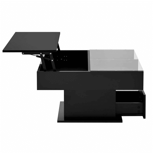 Mesa de centro elevável 78x78x45 cm - com LED, altura ajustável, armazenamento flexível - preta